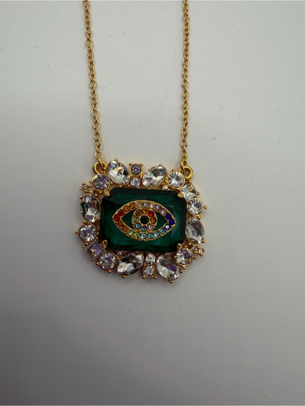 Kurt Geiger Gold-Plated Green Crystal Evil Eye Pendant Necklace - Women Jewelry